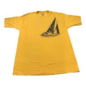 Vintage Reebok Shirt Men Large Yellow Sailboat Graphic Nautical Casual Crew Neck
